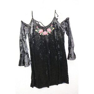 Disney CoCo Cold Shoulder Bell Sleeve Dress-Black Velvet-Large-Whimsigoth-Witchy